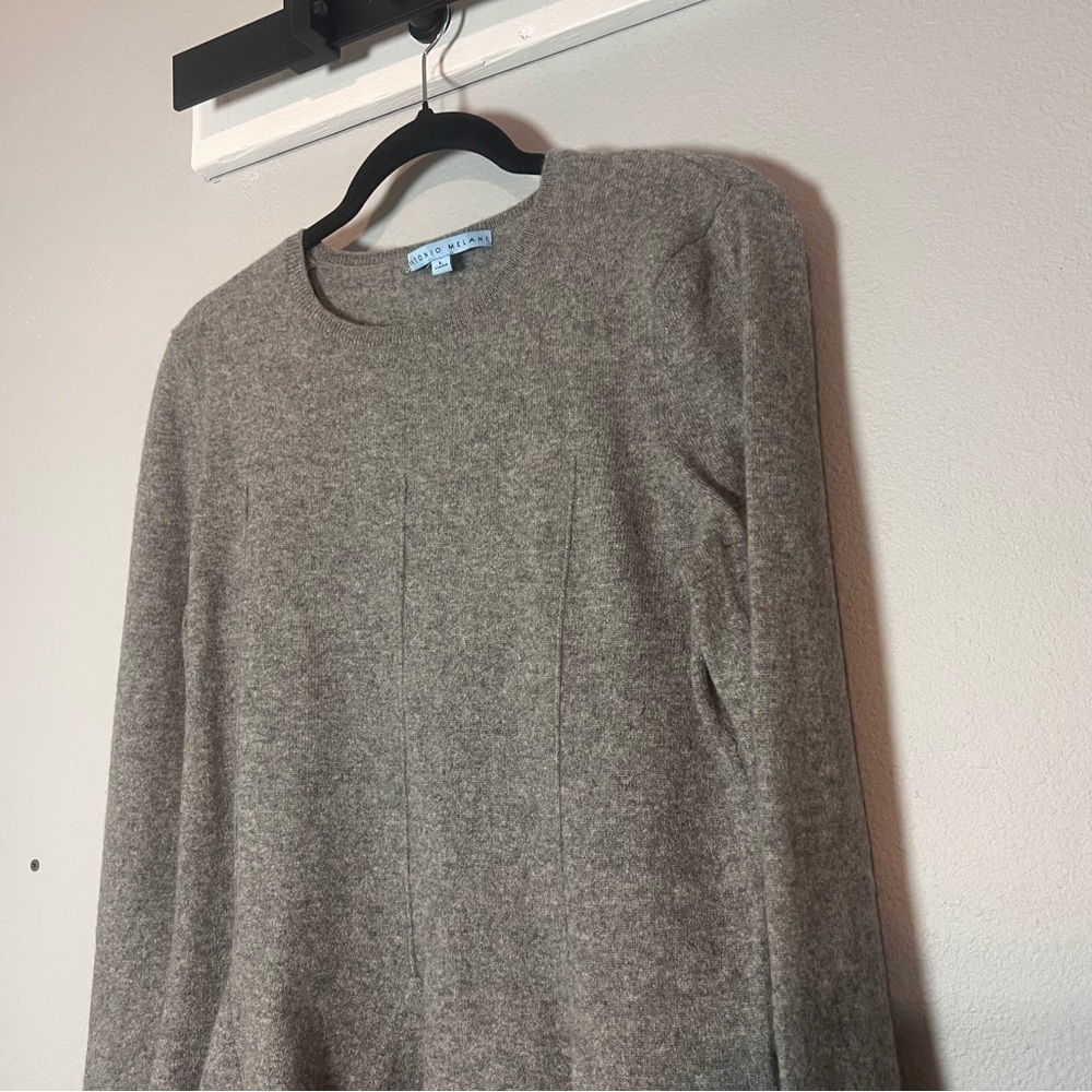 Antonio Melani Peplum Cashmere Sweater Gray Womens Size Large Crewneck